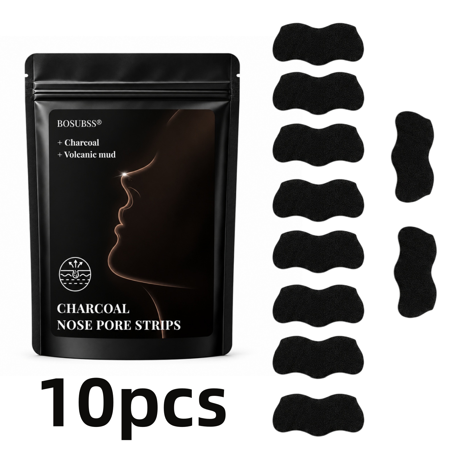 Charcoal Pore Strip - 10個入り炭鼻ケアストリップ、火山泥スタイル鼻ストリップセット、簡単な自宅ケア、快適なフィット感