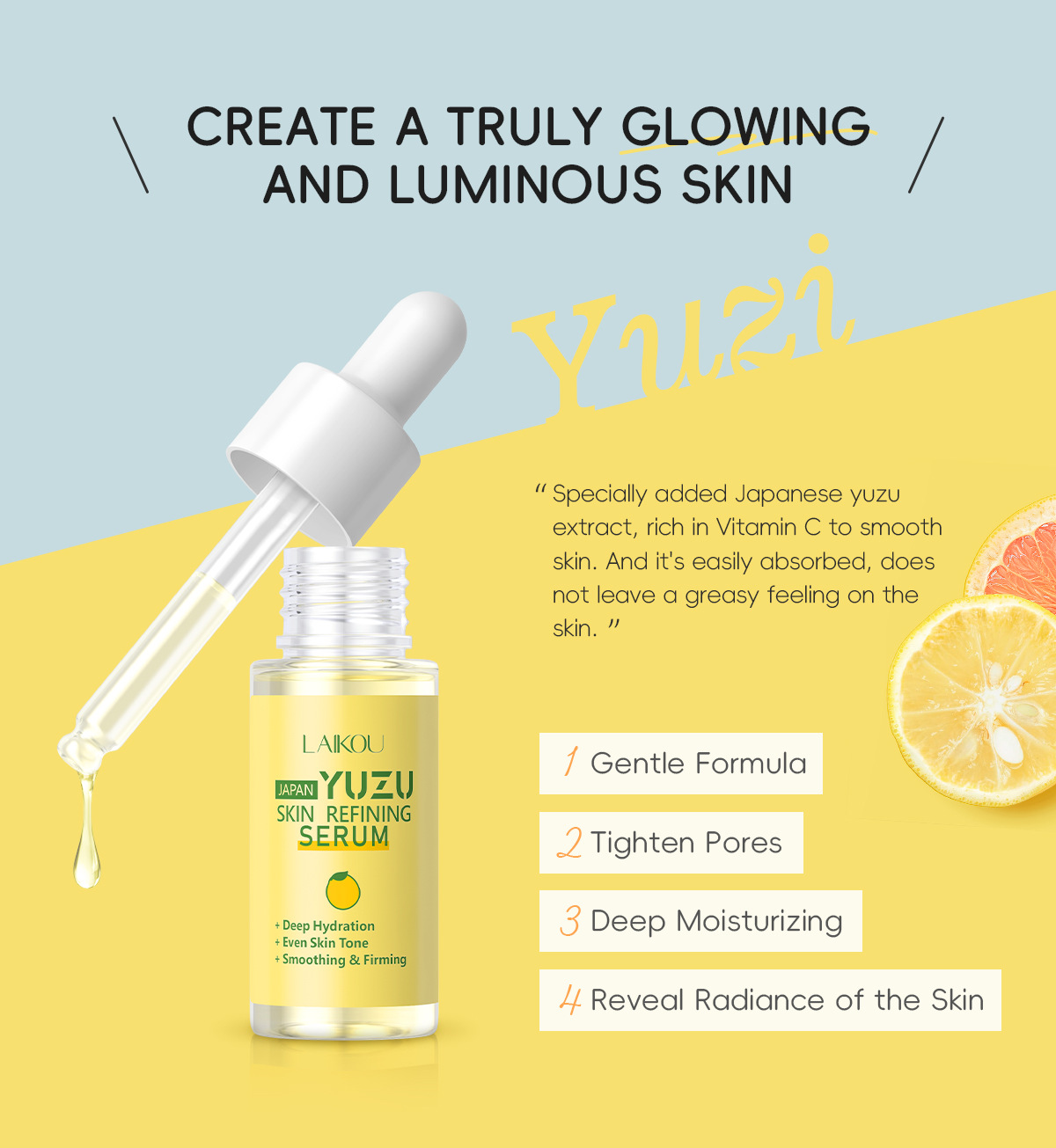 LAIKOU グレープフルーツエッセンス ユズ フェイシャル - Niacinamide Brightening Serum のレビューと価格