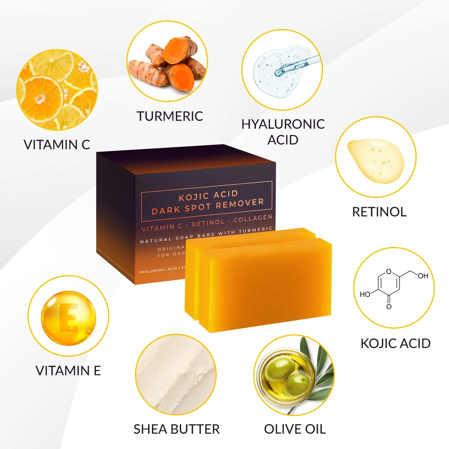 コウジ酸配合のシミ取り美白石鹸、手作りスキンケア、ディープク - Kojic Acid Soap のレビューと価格